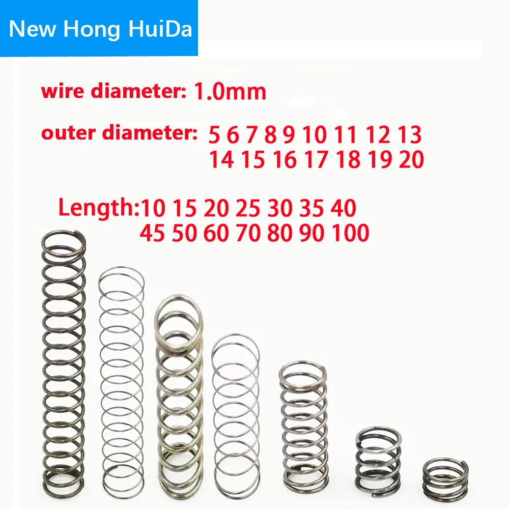 10Pcs 0.5mm Wire Diameter 7/8/9/10 OD 5-50mm L Steel Pressure Compression Spring 