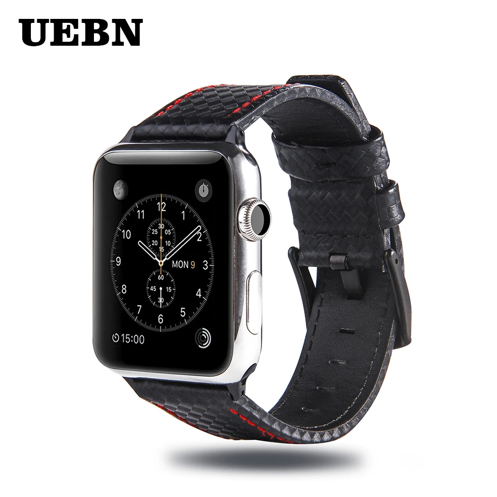 Ремешок UEBN из углеродного волокна для apple watch классический кожаный браслет с