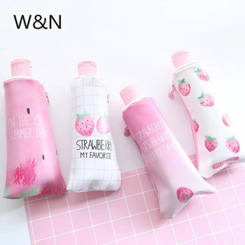 

Fruit Strawberry Toothpaste With Pencil Sharpener Pencil Case for Girls Boys Stationery Cute PU Big Pencil BagSchool Supplies