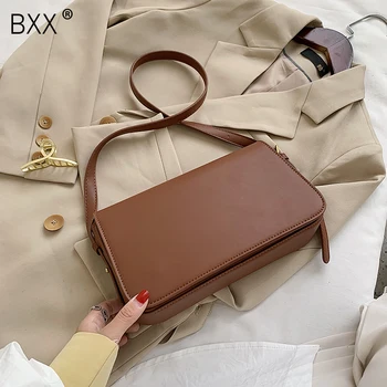 

[BXX] PU Leather Crossbody Bags For Women 2020 Luxury Handbags Simple Solid Color Ladies Travel Shoulder Hand Bags HO832