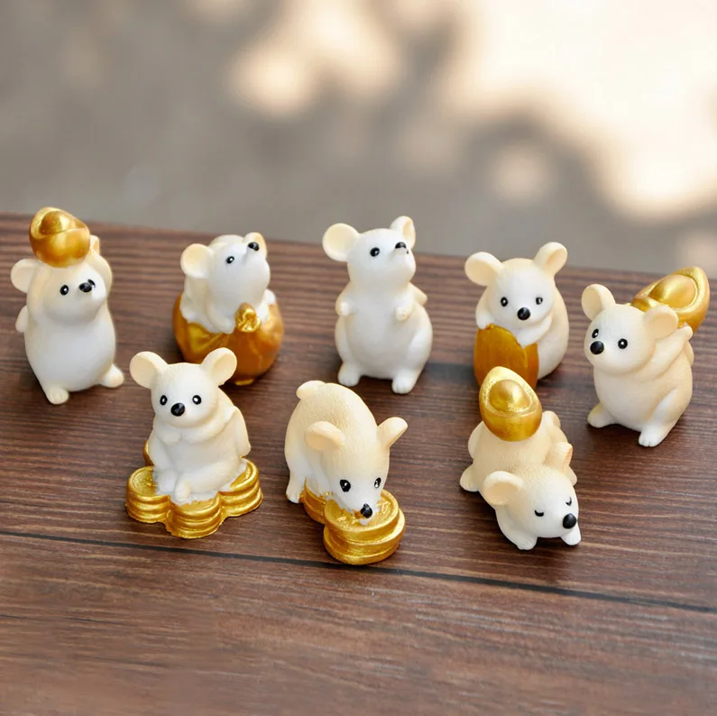 8 pcs a set BAIUFOR миниатюрный животный счастливый крыс и золотой Сказочный Сад Микро пейзаж из мха DIY Террариум фигурки мышь ищет сокровище - Цвет: 8 pcs a set