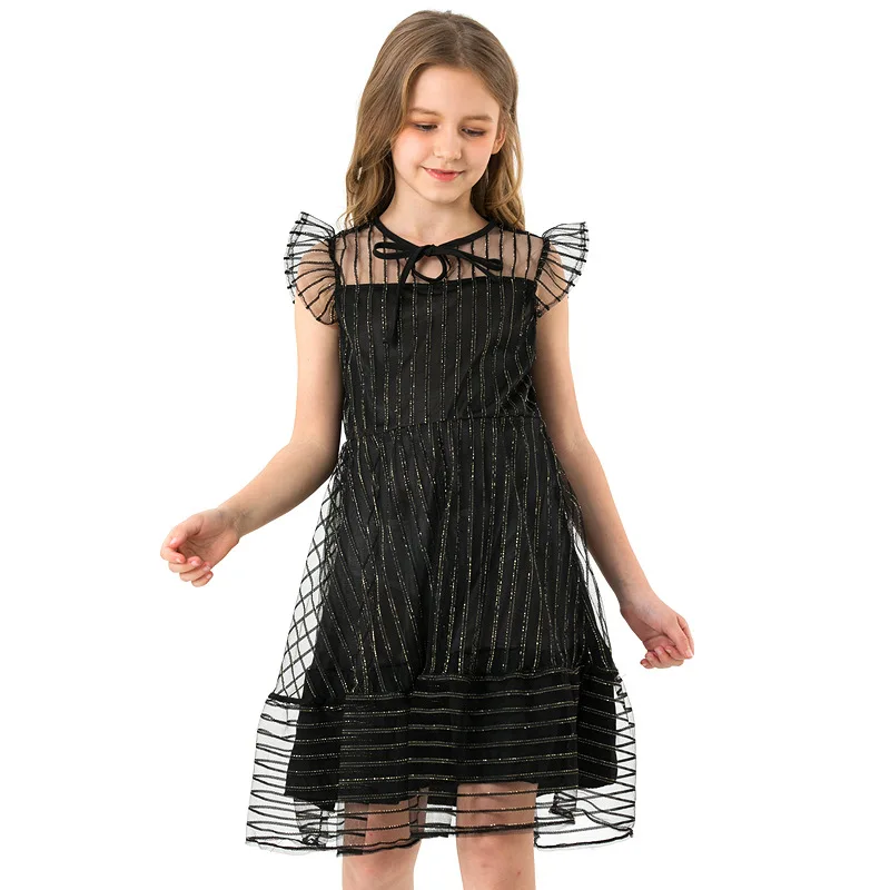 

Women's Teenager Clothing 2019 New Style Summer Dress GIRL'S 14 15 Princess Dress Mesh Black Photo Shoot
