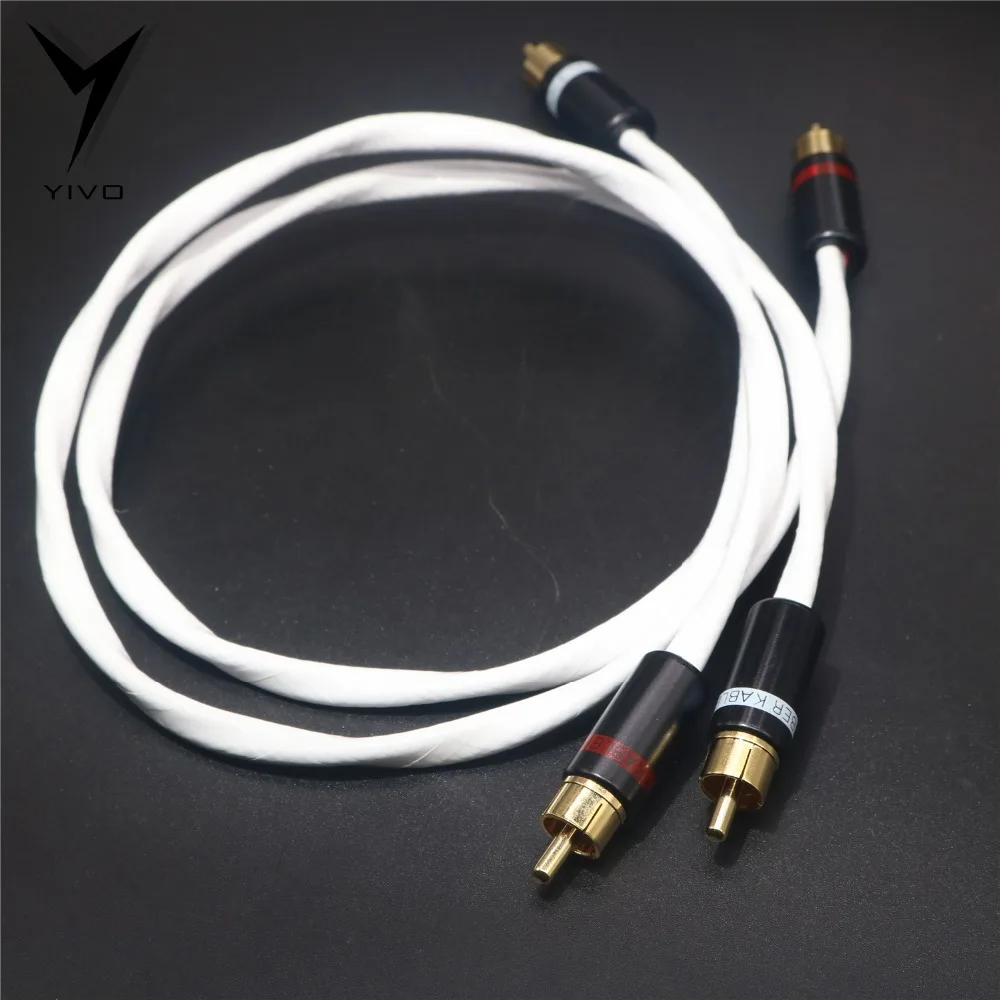 1 pair RCA to RCA Hi end OFC pure copper plated silver 6mm Headphone Extension Wire Cord Aux 2RCA to 2RCA Audio Cable