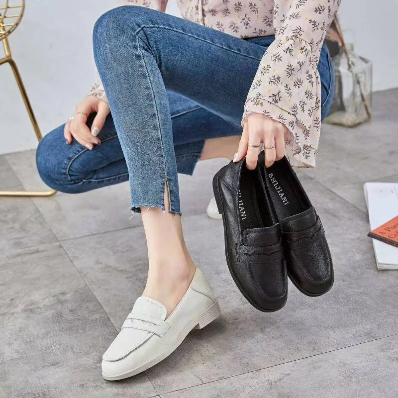

Shoes Women Flat Moccosins 2020 Early Spring New Style Japanese Korean of Retro Design round-Toe Double Purpose Cowhide Leather