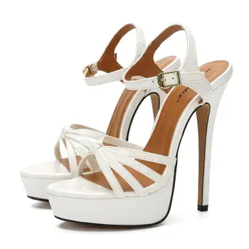 

Rubber bottom PU stiletto heel buckle waterproof platform ladies sandals high quality sexy fashion temperament women's shoes red