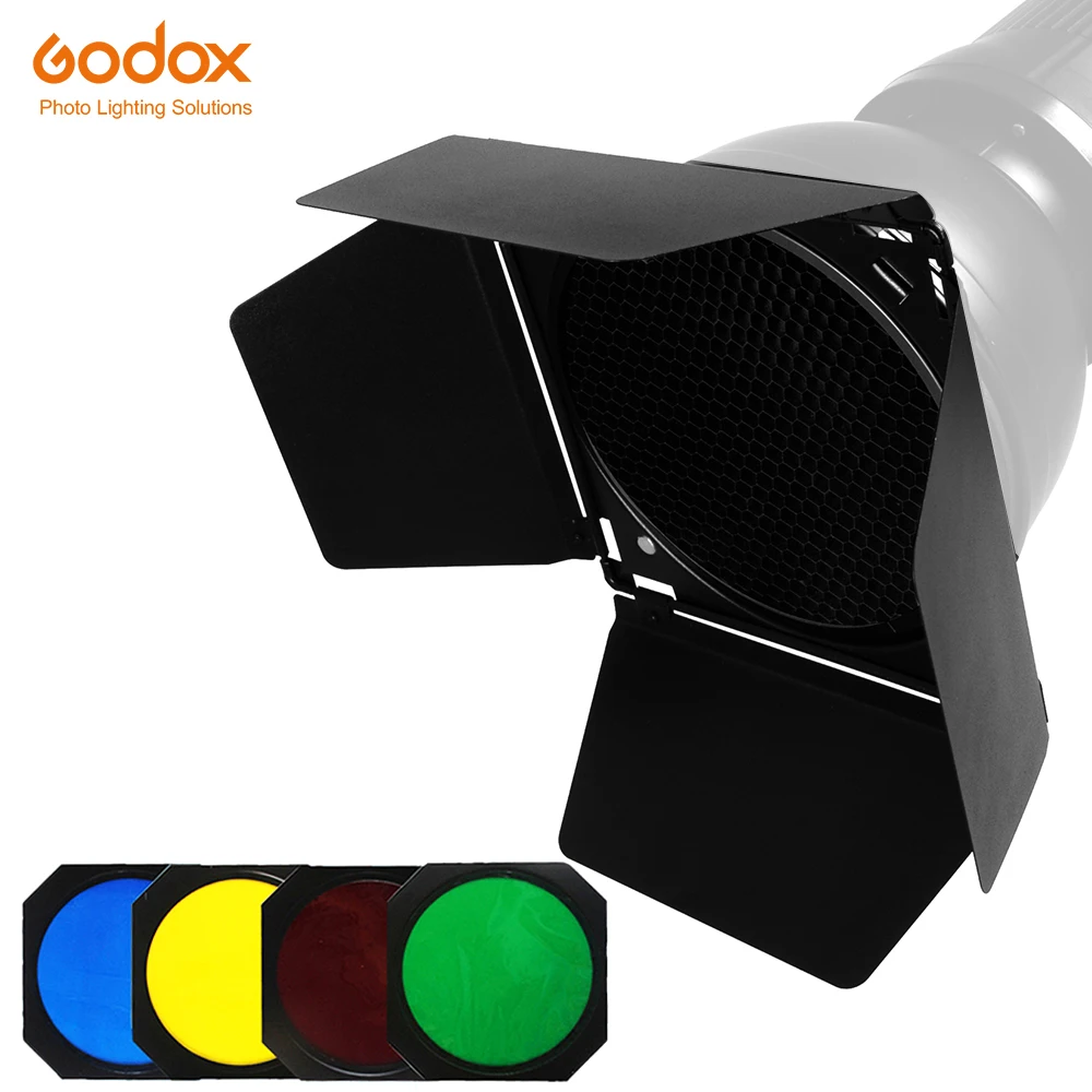 Godox BD-04 дверь сарая+ сотовая сетка+ 4 цвета фильтр для крепления Bowen Стандартный отражатель Фотостудия аксессуары для вспышки