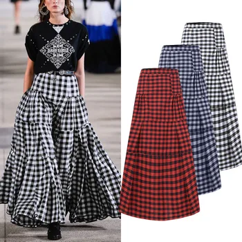 

Plus Size Women's Check Sundress ZANZEA 2020 Stylish Spring Skirts Causal High Waist Pleated Long SKirt Female Plaid Faldas Saia