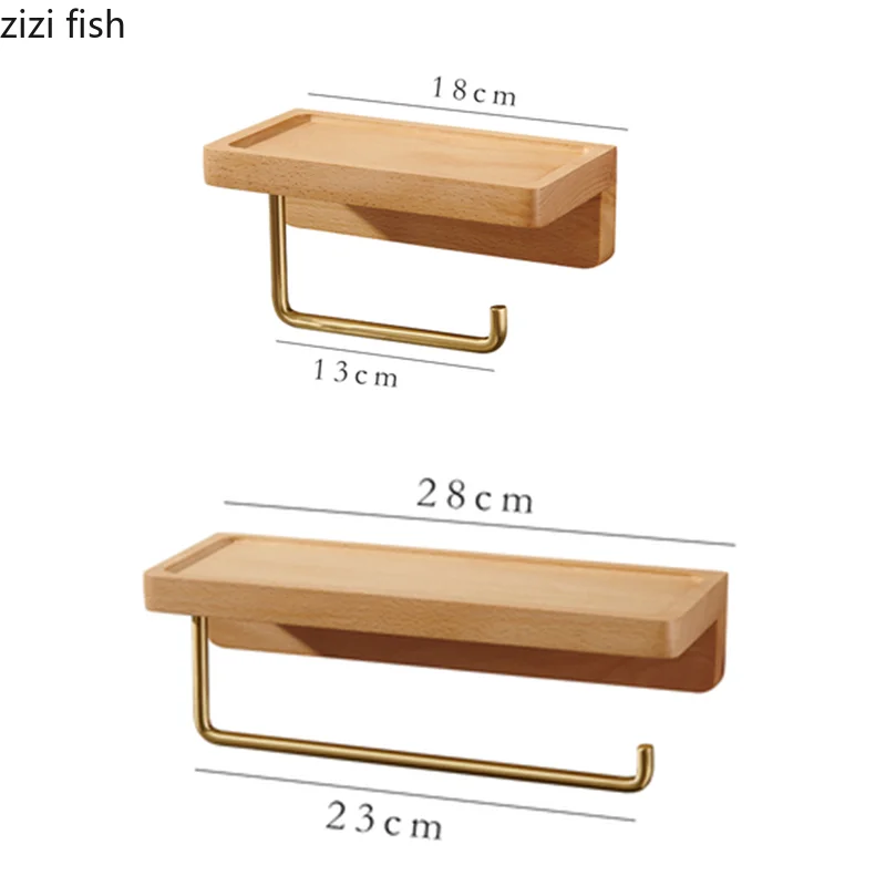 Toilet Roll Holder Brass Wood Napkin Holder Tissue Box Toilet Paper Holders Home Wall-mounted Storage Rack Paper Towel