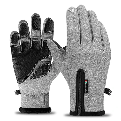 TACVASEN, Зимние перчатки для мужчин и женщин, флисовые водонепроницаемые теплые лыжные зимние перчатки, противоскользящие перчатки с сенсорным экраном на весь палец, мотоциклетные велосипедные перчатки - Цвет: Gray