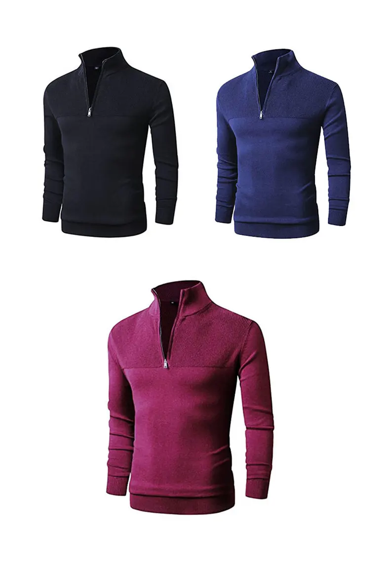 MuLS Brand Cotton Pollovers Sweater Men Casual Sweaters Pull Homme Knitted Pullover Half Zipper Turtleneck Knitwear Polo-Collar 1