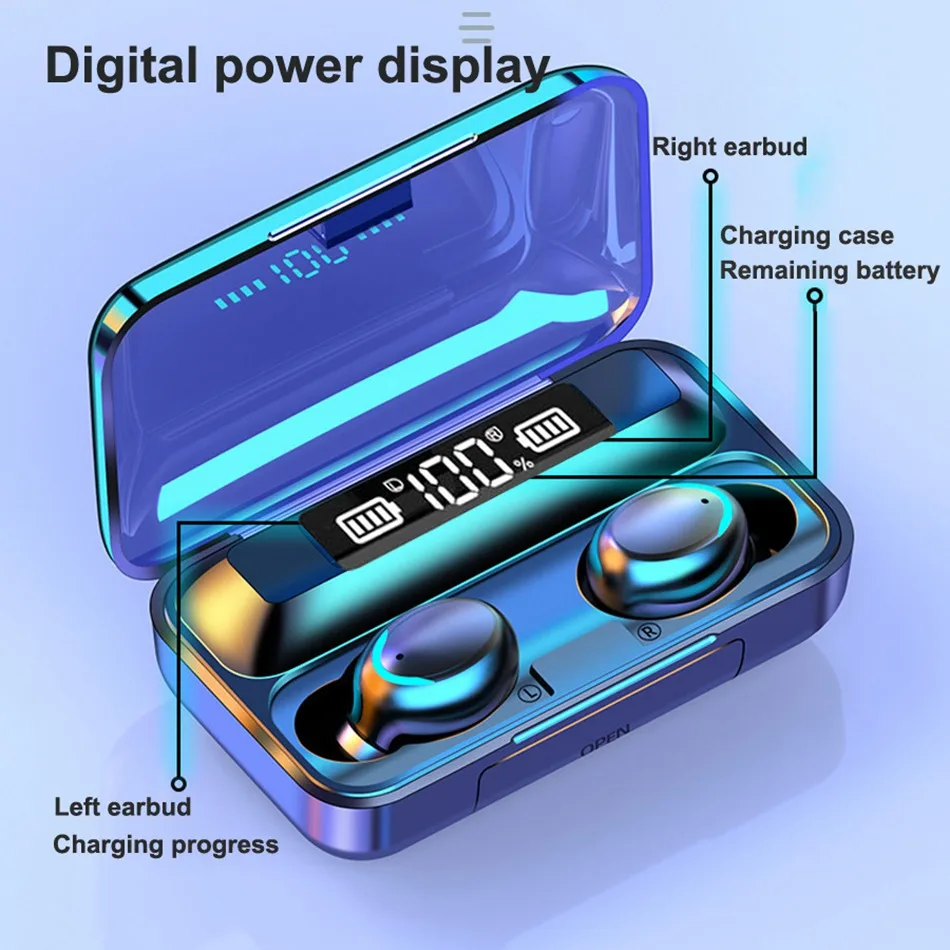 TWS Bluetooth 5 0 Earphones 1200mAh Charging Box Wireless Headphone 9D Stereo Sports Waterproof Earbuds Headsets With Microphone