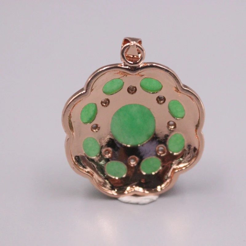 New 18K GP With Green Chalcedony Pendant Round Zircon Pendant  Best Gift 35x28mm