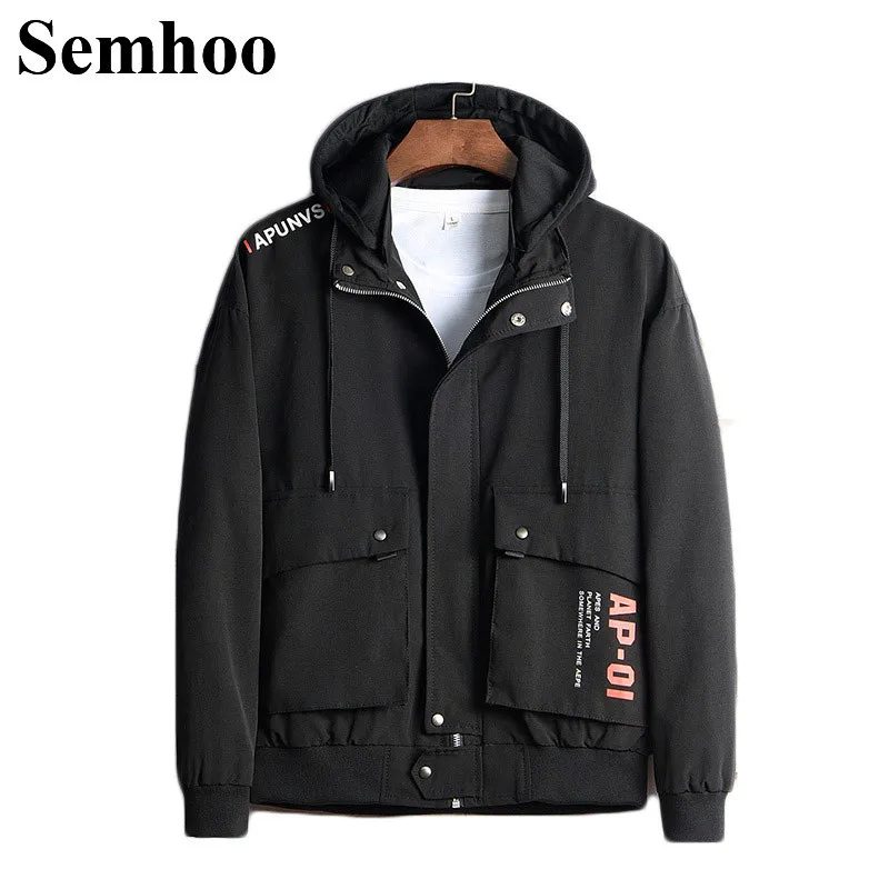 

2019 Autumn Jacket Men's Casual Hip Hop Street Wind Jacket Fashion Hooded Solid Color Simple Jacket Men's Plus Size M---4XL