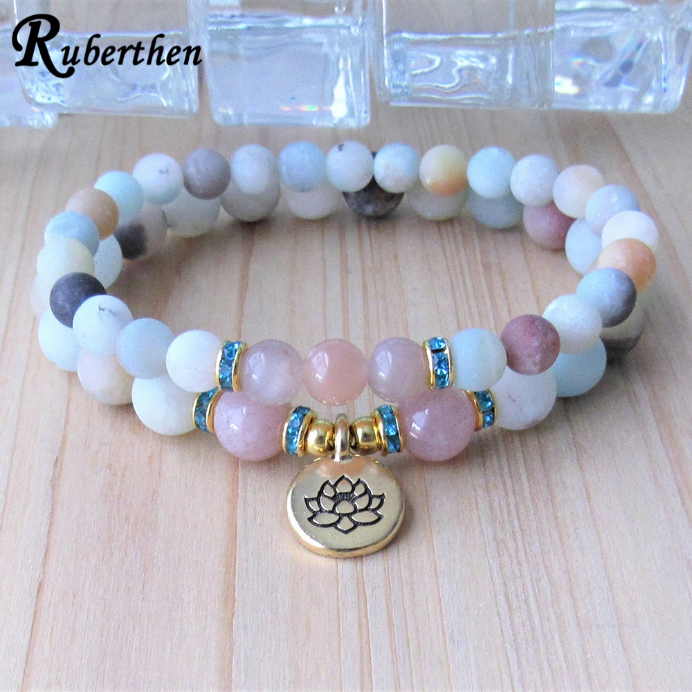 Ruberthen, дизайн, Амазонит, лотос, браслет для йоги, набор, класс АА, солнечный камень, на запястье, мала, браслет, модный, Йога, браслет для женщин