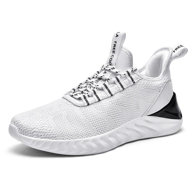 white Men Sneakers Plus Size 48 Breathable Fashion Casual Shoes Men Lace-up Flyknit Lightweight Walking Footwear Zapatillas Hombre - Цвет: white
