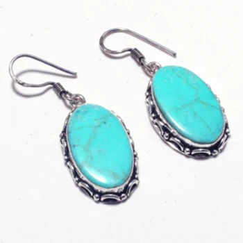 

Mohave Turquoise Silver Overlay on Copper Earrings Hand made Women Jewelry gift