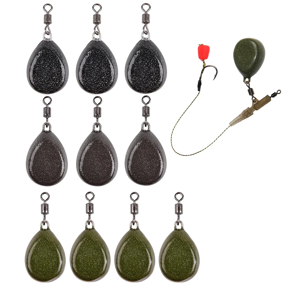 8Pcs Carp Fishing Weights 2OZ Pear Flat Coated Carp rig Sinkers with  Swivels Leader Casting Terminal Carp Fishing Tackle