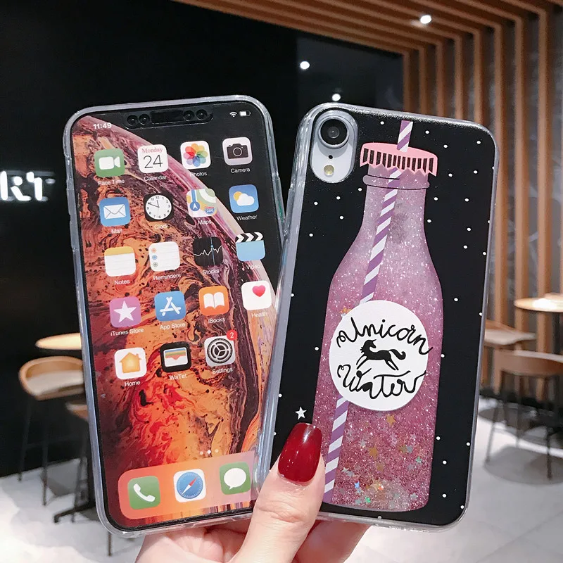 Чехол для телефона с блестящей бутылкой и зыбучим песком iPhone X XS Max XR блестящий