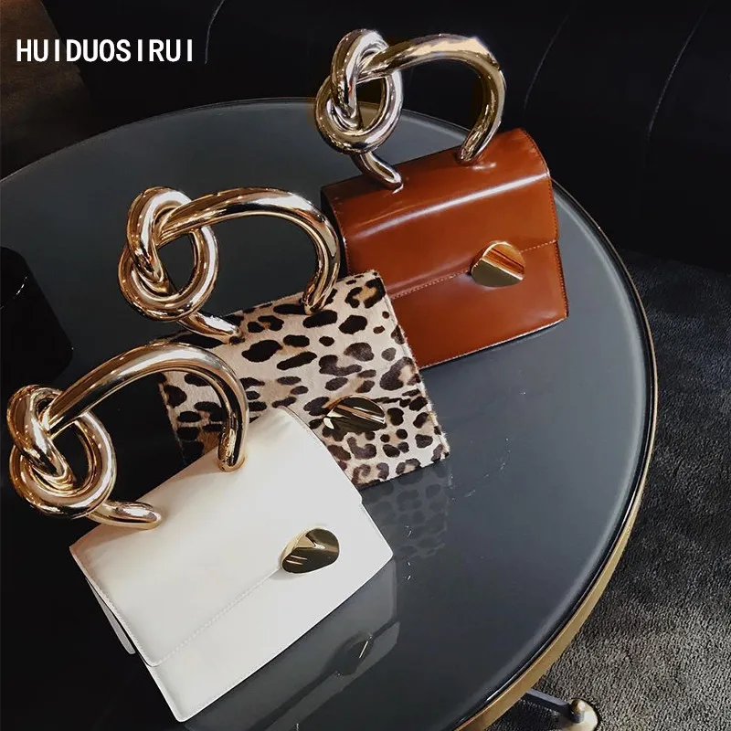 

Fashion Metal Knot Handle Women Handbags Solid Chains Women's Shoulder Bags Ladies PU Leather Messenger Hand Bags Woman 2019 new