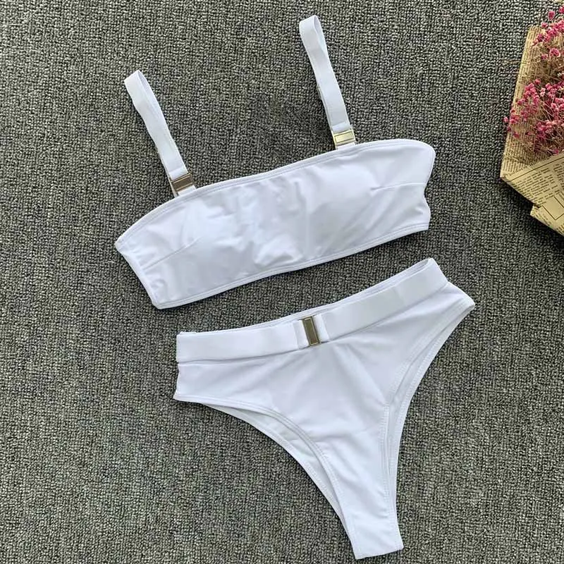 Liegrasse сексуальное регулируемое бикини сплошной купальник женский Бандо пуш-ап бикини с высокой талией купальный костюм Пляжная одежда - Цвет: White