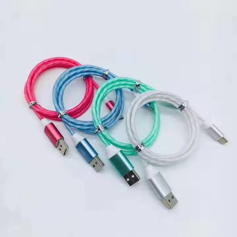 1 м 2 м длинный светодиодный кабель для зарядки Micro USB кабель для освещения type C лента C Быстрая зарядка кабель для быстрой зарядки для iPhone samsung Xiaomi