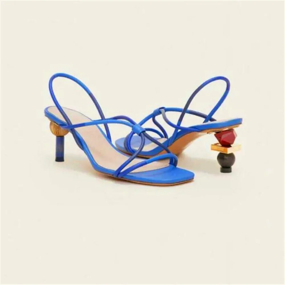 Nova chegada anormal estranho estilo sandatias femininas sapatos de Verao salto alto nu sandalas senhora sexy vestido sapatos b