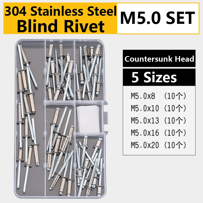 304 stainless steel Self Plugging Open End Dome Head Pop Blind Rivets Assortment Kit Set Sheet Metal Automotive Duct Work pop rivets