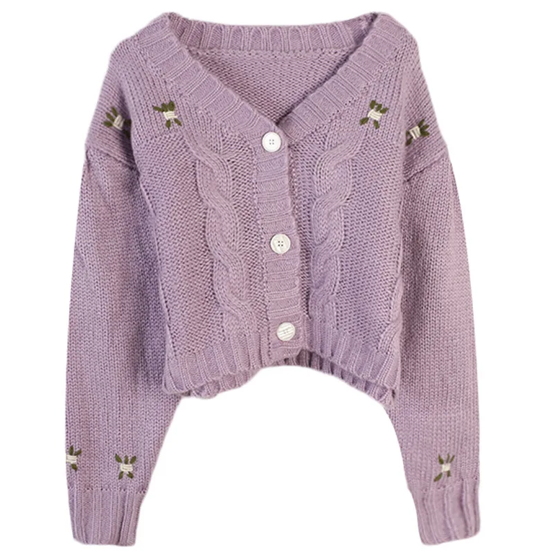 

Autumn and Winter 2019 New Women's Sweater Flower Embroidered Long Sleeve V-Needle Loose Knitted Cardigan Sweater women
