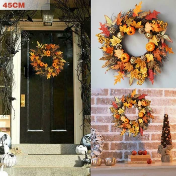 

1pc 45cm Autumn Wreath Christmas Decoration Thanksgiving Garland DIY Craft Home Party Wreath Holiday Decoration