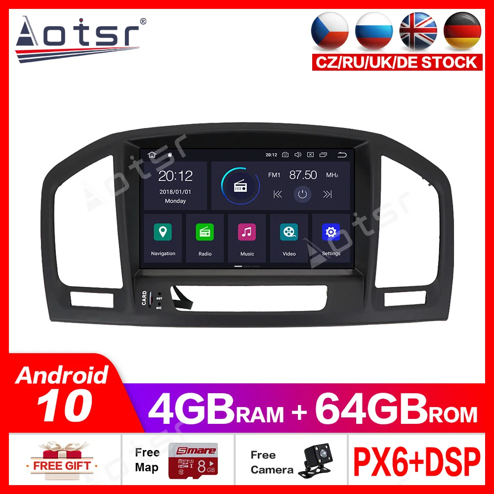 Android10.0 4 Гб + 64 ГБ Автомобильный мультимедийный DVD плеер радио GPS для OPEL Insignia 2008-2013 Map