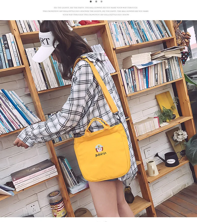 Summer Japanese-style INS Casual One Shoulder Canvas Bag Schoolbag Cute Embroidered Pattern Shopping Bag