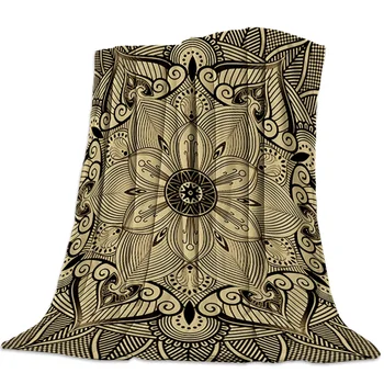 

Mandala Pattern Golden Black Printed Soft Fleece Blankets Warm Sofa Bed Sheets