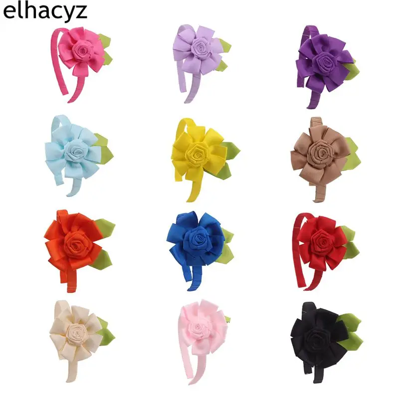 12pcs/lot Hot Selling Satin Beveled Covered Hairbands For Kids Party Headwear Handmade Ribbon Flowers Headbands Hair Accessories 2023 best selling women headwear cheap blusher birdcage ivory champagne flowers feather women wedding veil accessories in stock