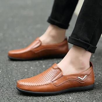 

Large Size Moccasins Leather Shoes Men Loafers Soft Bottom Men Casual Shoes Summer Hollow out Zapatos De Hombre Leather Shoes