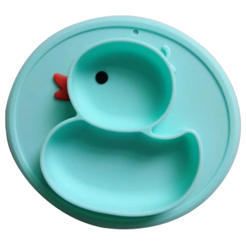 Детские Силиконовые обеденные тарелки Милая мультяшная утка детская обучающая тарелка лоток посуда для детей еда чаша для кормления Посуда Нескользящая - Цвет: Green