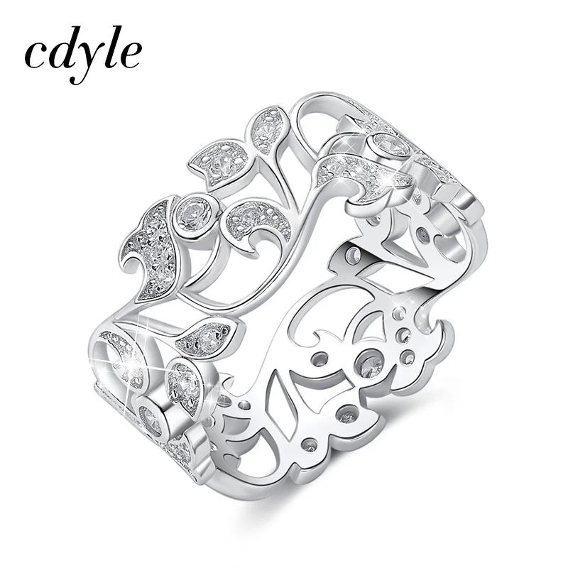 Cdyle, 925 пробы, серебряное кольцо для женщин, полые стразы, для помолвки, простое богемное ювелирное изделие, винтажное, бохо, роскошное, для женщин - Цвет основного камня: 9MM width