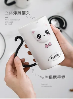 

Couple Cup Creative Cute Cup Girl Heart Household Coffee Ceramic Mug with Cover Spoon Trend Coffee Cup Milk Cup