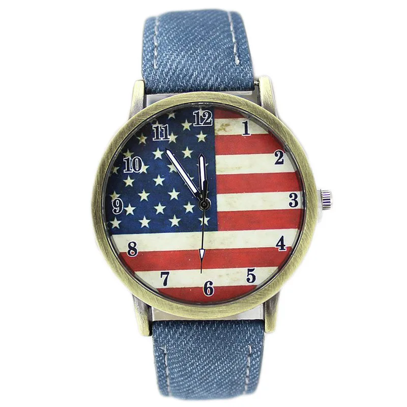 

England Retro Harajuku Graffiti Watch South Korea Denim Simple America National Flag Cool Canvas Watch Strap Watch
