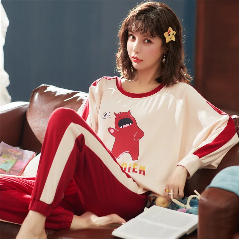 

5715 # Small Monster Red Pullover MZ Long Sleeve Sweet Pajamas Homewear Set Series