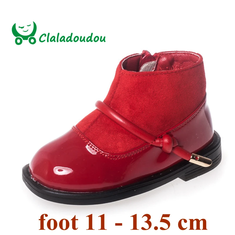 

Claladoudou 12-14cm Brand Red Girls Early Winter Boots Fashion Splice Thin Villus Black Princess Dress Shoes For Party Wedding