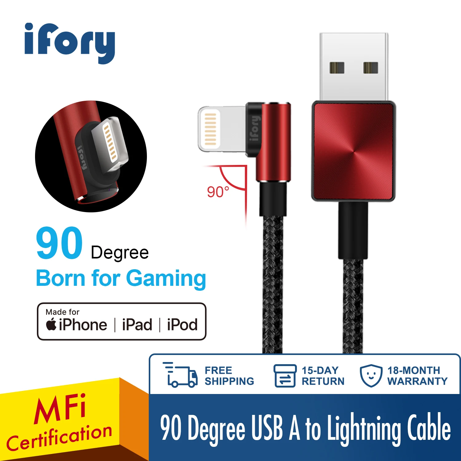 Зарядный кабель iFory MFI для iPhone нейлоновый быстрой зарядки и передачи данных с