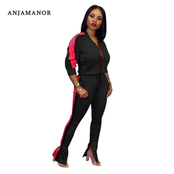 

ANJAMANOR Fall Winter Tracksuit Women 2 Piece Set Leisure Suit Sports Sweatsuit Zipper Long Sleeve Jacket Pants D43-AG24