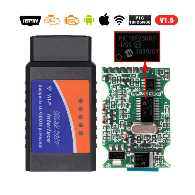 Classic WIFI 1.5 PIC OBD2 ELM327 V1.5 Bluetooth/WI-FI автомобильный диагностический инструмент ELM 327 считыватель кода OBD чип PIC18F25K80 работы Android/IOS/окна автомобиля 12 V - Цвет: Classic WIFI 1.5 PIC