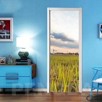 

3D Door Sticker Self Adhesive Print Forest Grassland Landscape Picture Decal Home Decor Paper Bedroom PVC Waterproof Art Poster