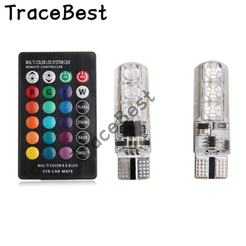 

2PCS T10 W5W LED Car Lights LED Bulbs RGB With Remote Control 194 168 501 Strobe Led Lamp Reading Lights White Red Amber Blue