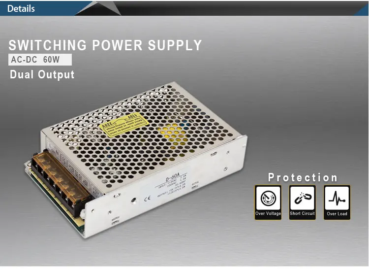 Высокая Напряжение 12V 5V двойной Выход переменного тока в постоянный режим 60W 5v 4a/3a 12В мульти Выход блок питания D-60A