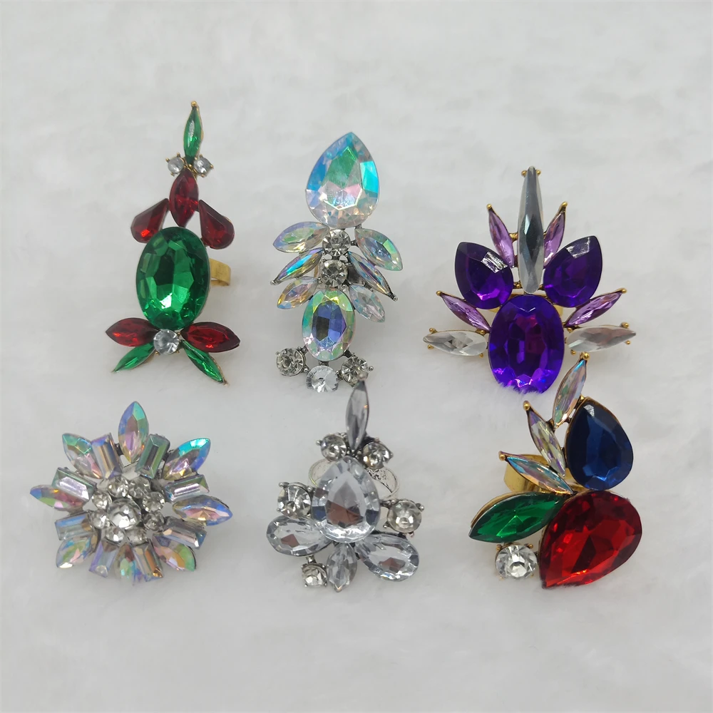 Wholesale 12 Pcs/Lots Mixed Styles Adjustable Crystal Ring for Women Girls Party Wedding Jewelry Fashion Luxury Resizable Rings