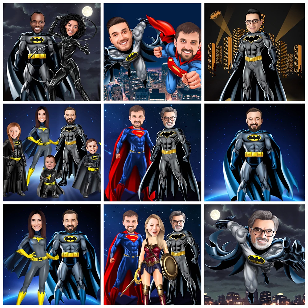 Marvel Personalized Family Portrait Canvas Painting Custom Spiderman Poster Wall Art Room Home Decoration Picture Birthday Gift