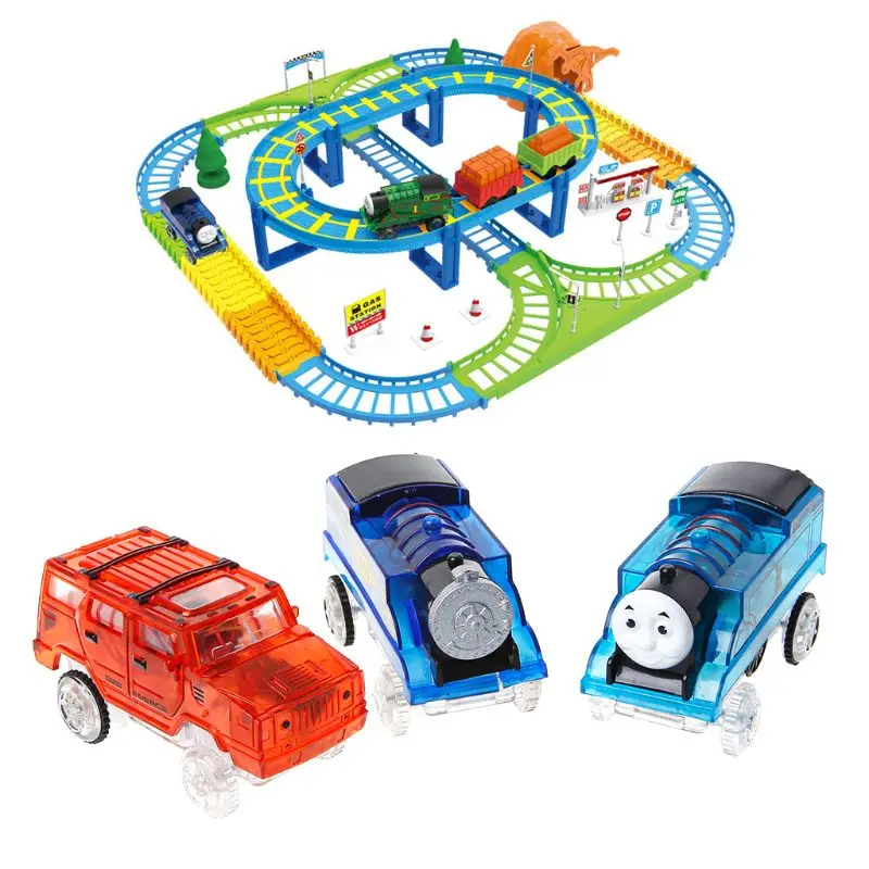 Детский игрушечный рельсовый трек автомобильный поезд электронный светодиод на батарейке легкий подарок для детей