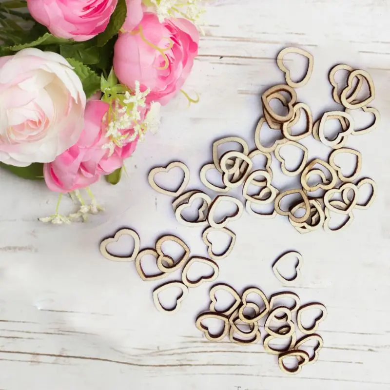 

Drop Ship&Wholesale 50pcs Hollow Wooden Heart Love Rustic Decoration Wedding Table Confetti Slices Rustic Embellishments Aug. 25